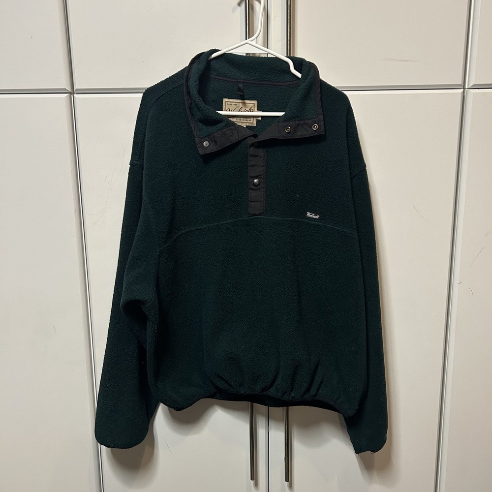 Woolrich Mens XL Green Fleece Pullover Snap Neck Rugged Outdoorwear Sweater